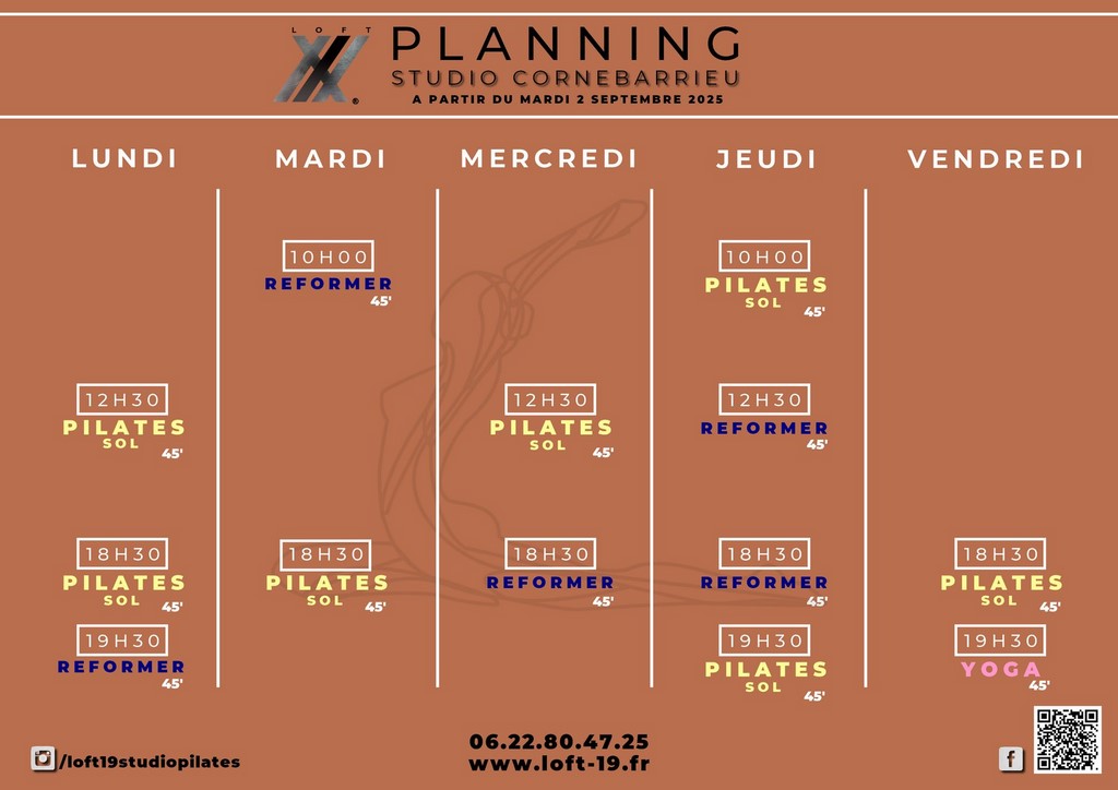 planning cours pilates reformer Cornebarrieu loft 19
