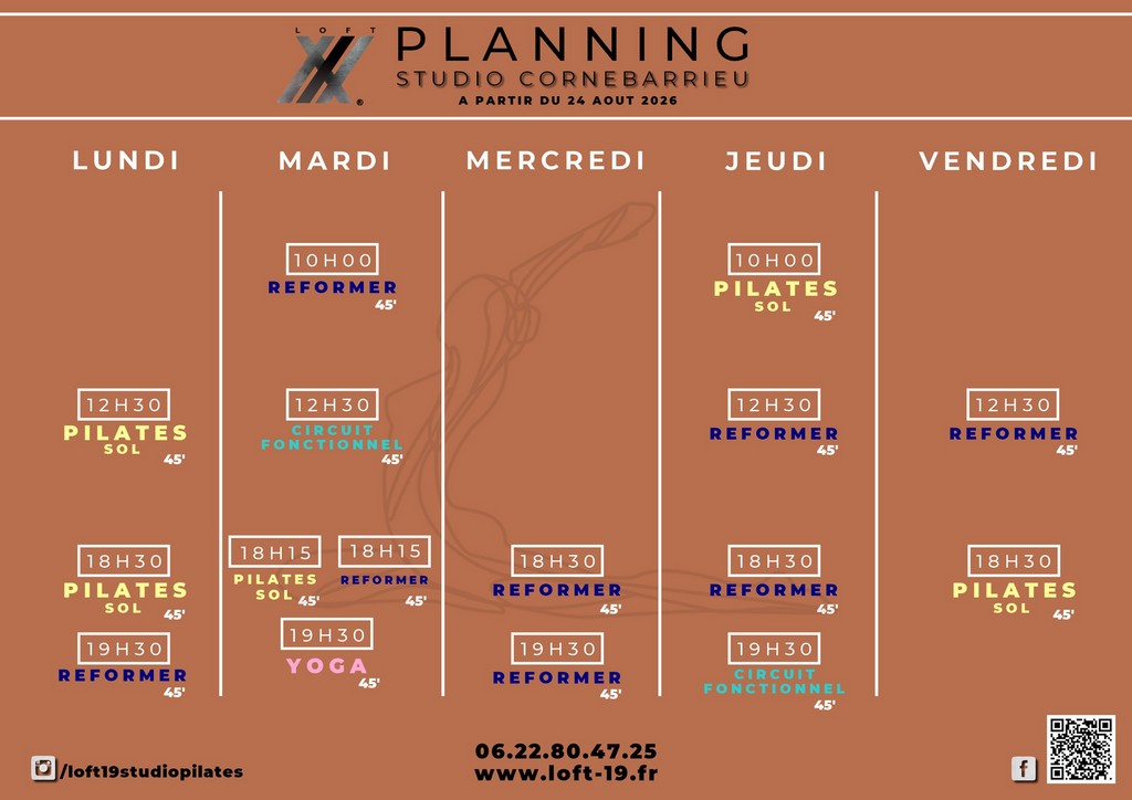 planning cours pilates reformer Cornebarrieu loft 19