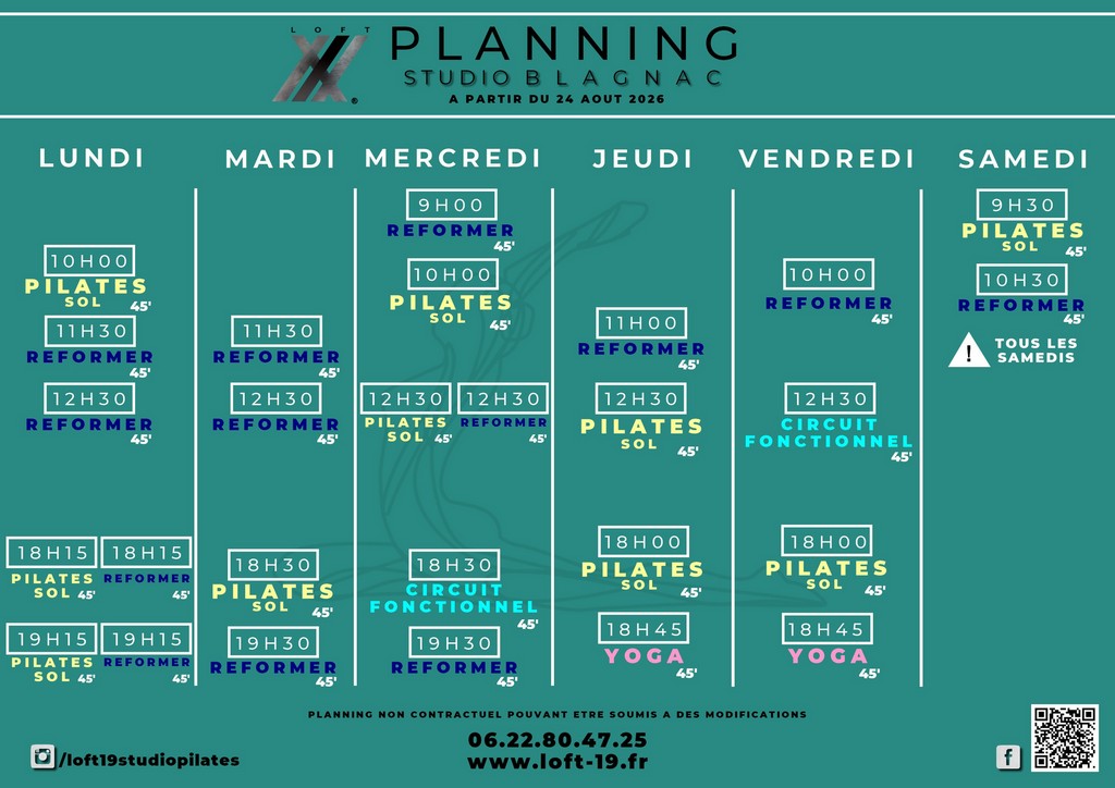 planning cours pilates reformer Cornebarrieu loft 19