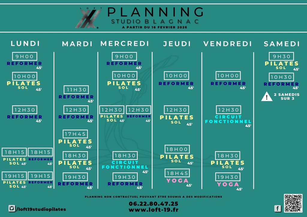 planning cours pilates reformer Cornebarrieu loft 19
