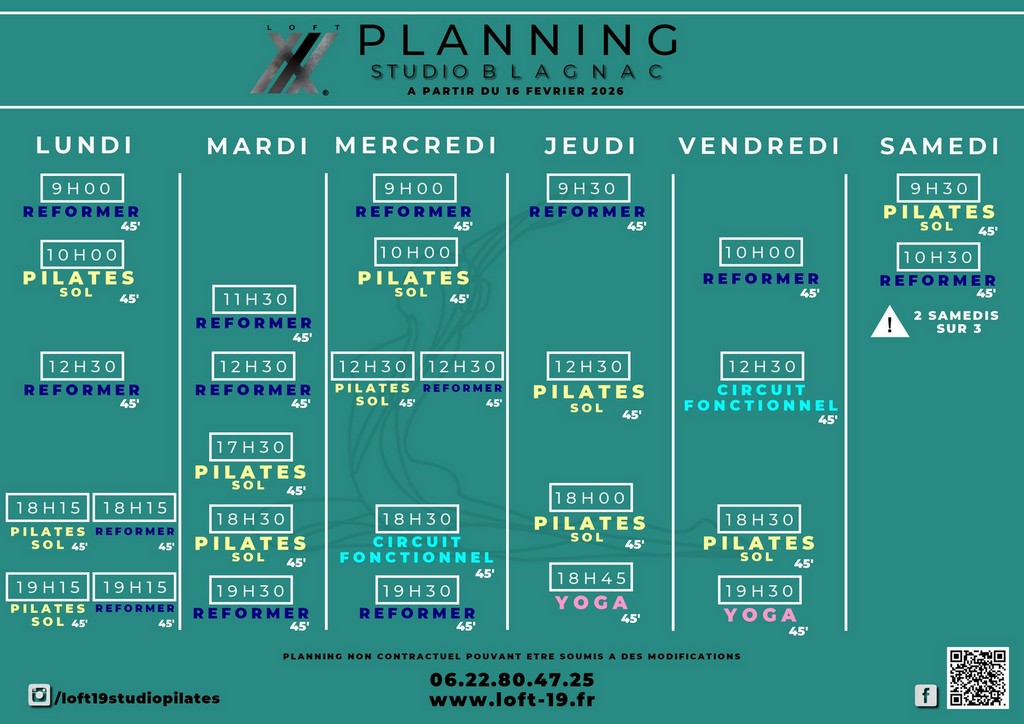 planning cours pilates reformer Cornebarrieu loft 19