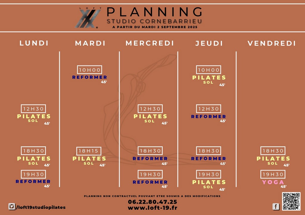 planning cours pilates reformer Cornebarrieu loft 19